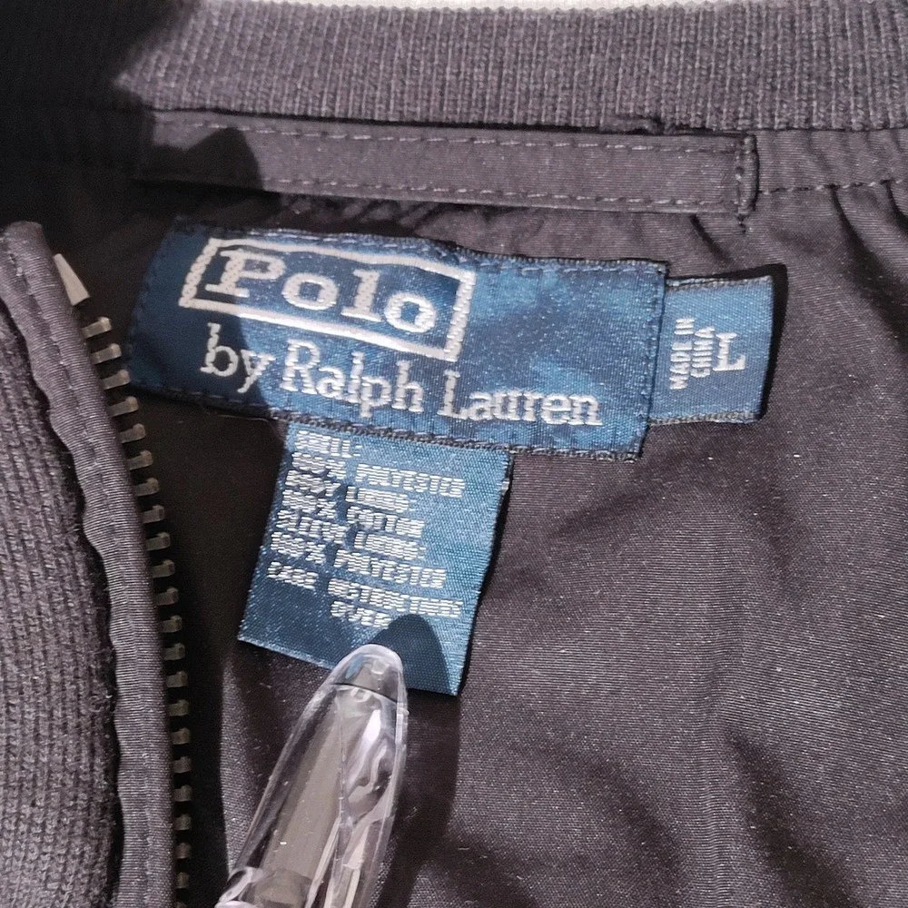Polo Ralph Lauren Mens Black Jacket Full Zip Ribbed Mock Neck Large VTG